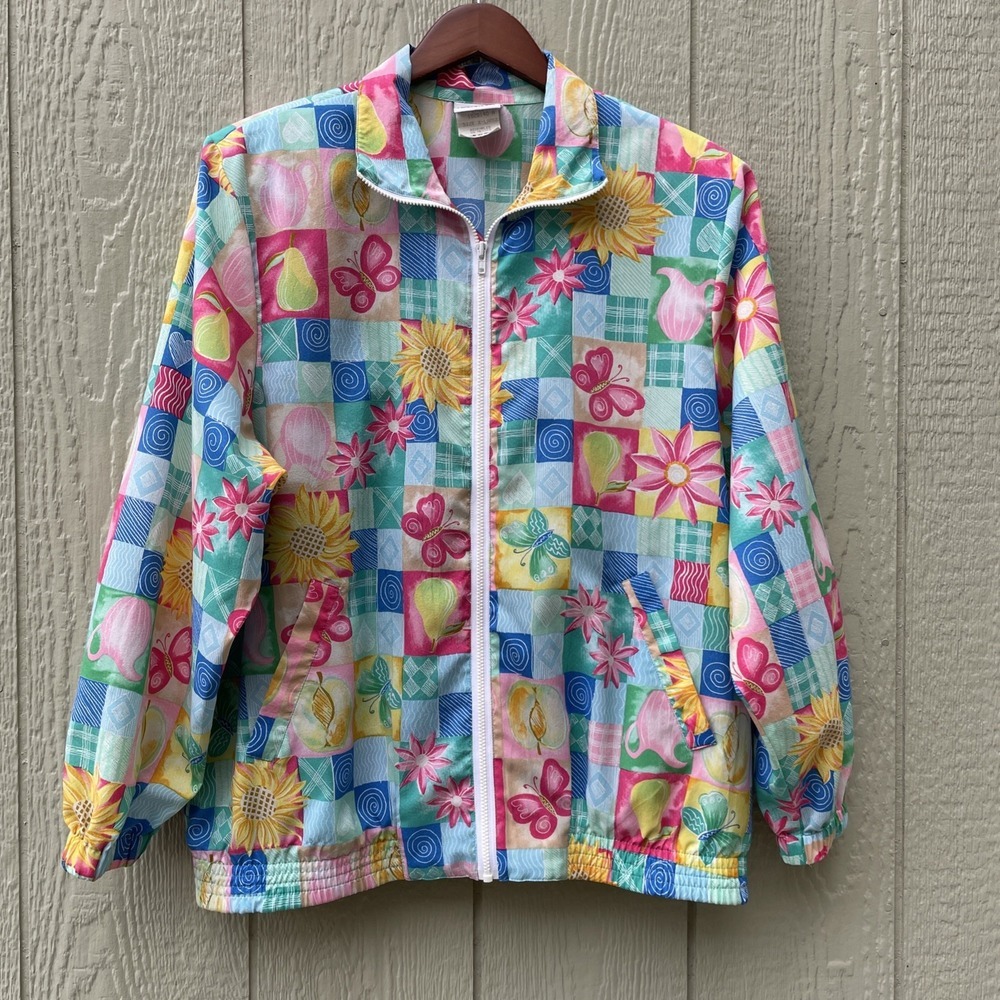 Vintage KORET‎ Francisca Windbreaker Jacket Womens XL Floral Full zip Colorful
